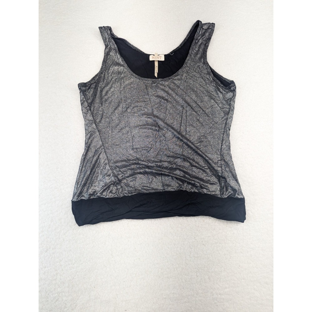 Hint Women's Black/Silver Metallic Sparkled‎ Lined Tank Top S